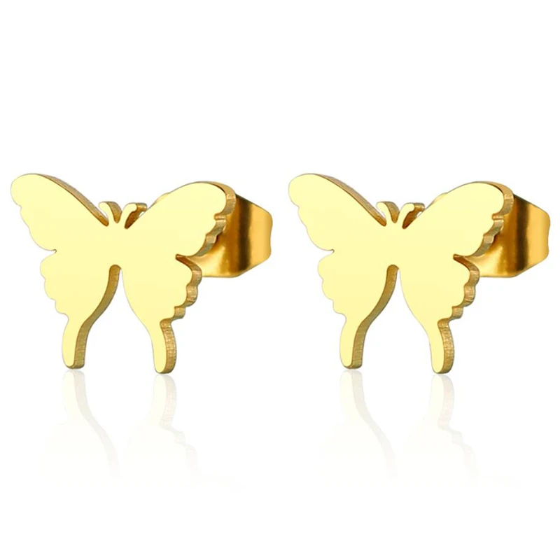 Gold Earrings Yiustar, серьги из нержавеющей стали, Бабочка, женские серьги, Бабочка, клипсы, серьги, модные ювелирные изделия, милые гвоздики, mujer moda - Окраска металла: Gold Earrings