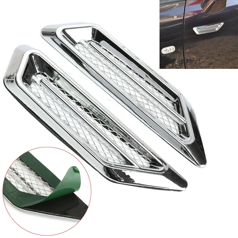 

2* Plastic Chrome Car SUV Air Flow Fender Side Vent Decoration Sticker Accessory