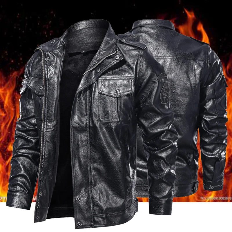 Мужская куртка из искусственной кожи черная повседневная кожаная в стиле ретро