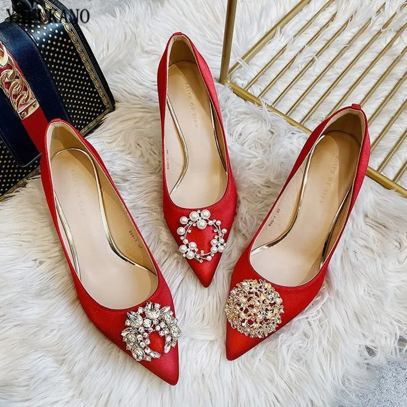 Свадебные туфли Стразы 2020 на шпильках для вечеринки свадебные в китайском стиле