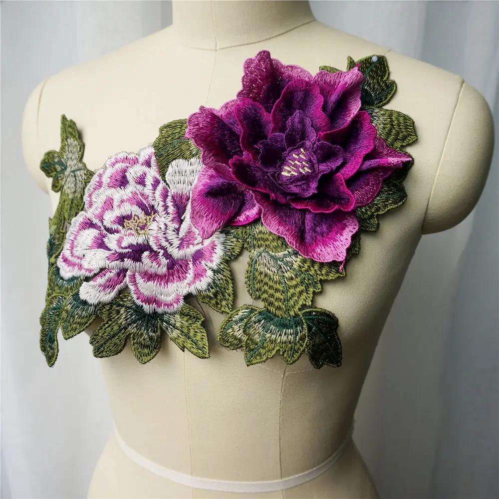 Многослойная вышитая 3d аппликация в виде цветка пиона|Заплатки| |