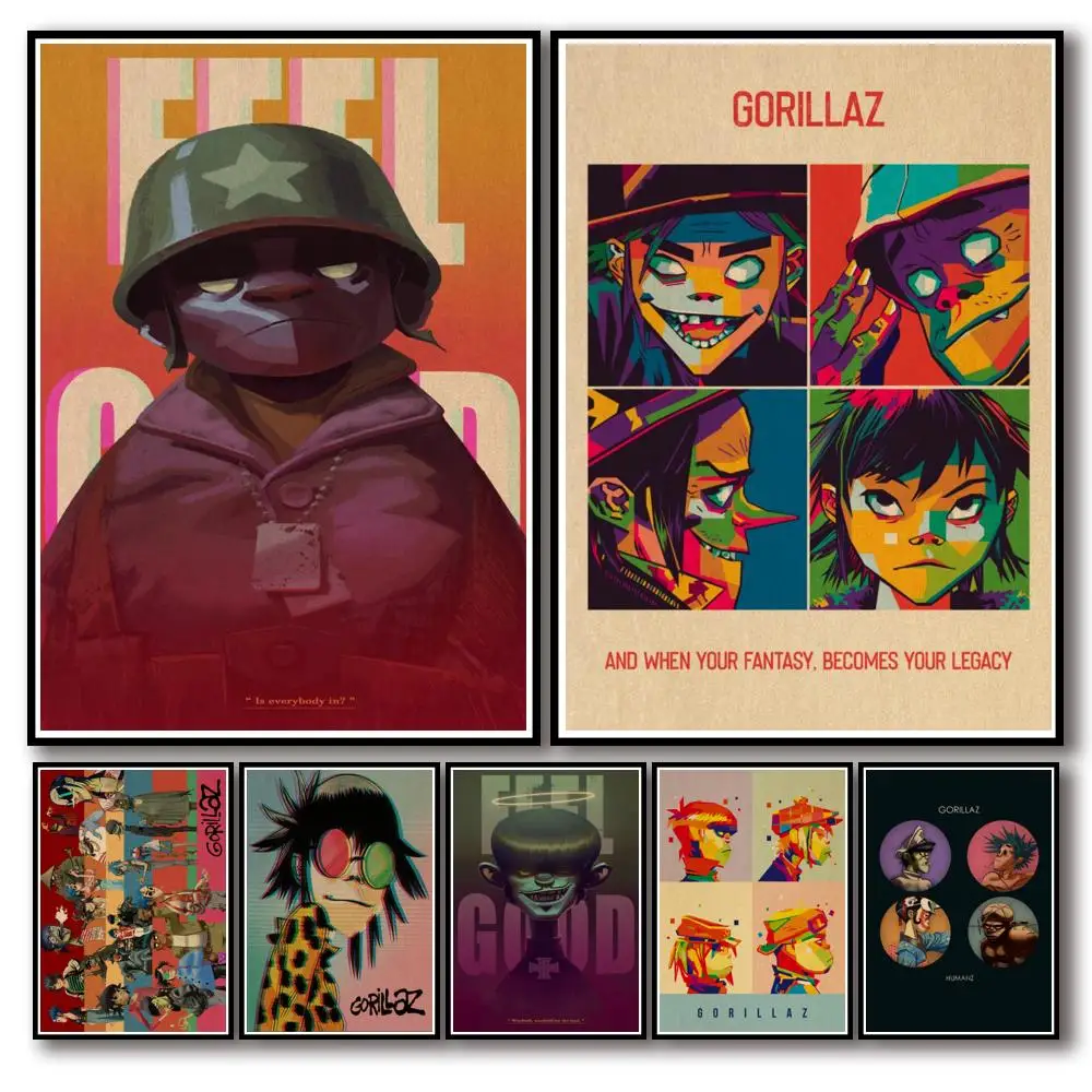 

45 дизайнов Gorillaz плакат из крафт-бумаги Альтернативная абстрактная картина для кафе Bar