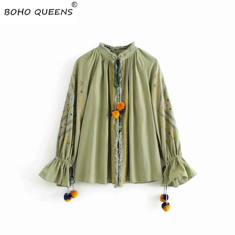 Boho Винтаж для женщин happie Цветочные emberoidery фонарь рукав богемный кимоно Дамы Кардиган Блузки оверсайз