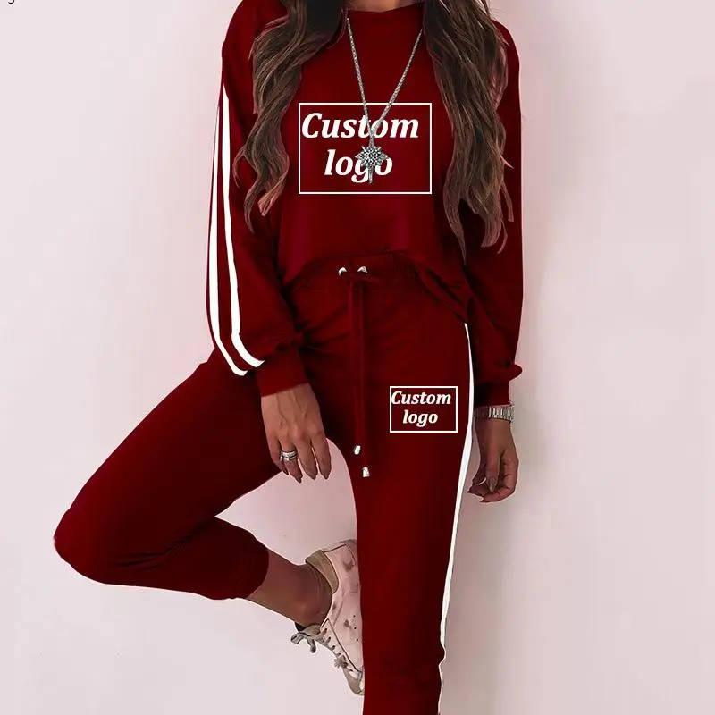 

Custom Your Logo Women Long Sleeve T-shirt +Pants Suit Spring Autumn Sportswear Women Tracksuit Sweatshirt+Sweatpant 2 Piece Set