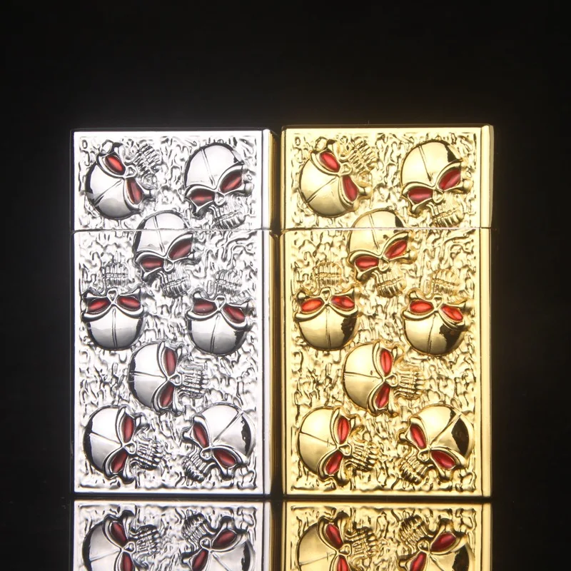 Череп Резьба газовая зажигалка модная сигарета металлические зажигалки