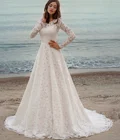11566 # корсет с круглым вырезом, кружевной с длинным рукавом, а-силуэт, богемное свадебное платье со шлейфом, свадебное платье, свадебное платье