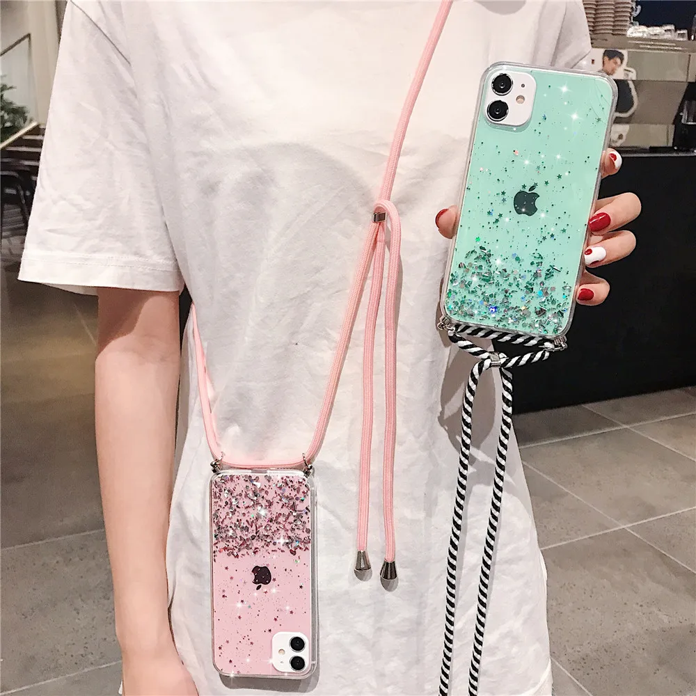 Sparkle Glitter Strap Cord Chain Case For Xiaomi Mi 5X 6X 8 Lite 9 SE 9T Note 10 Pro  A1 A2 A3 Necklace Lanyard Carry Cover Hang images - 6