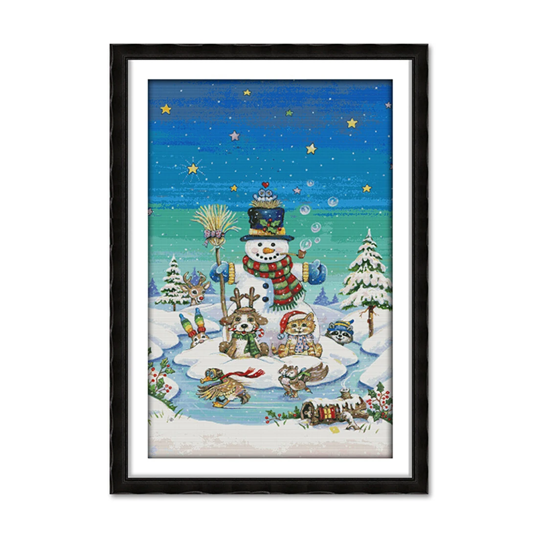 

91 x 136cm 11CT 3 Strands Printing Cross Stitch DIY Decorative Cross-stitch Embroidery Kit (without Frame) - Snowman Landscape