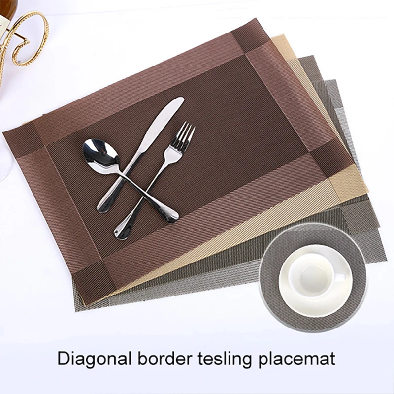 ПВХ коврик для стола диагональная граница квадратный сплошной цвет