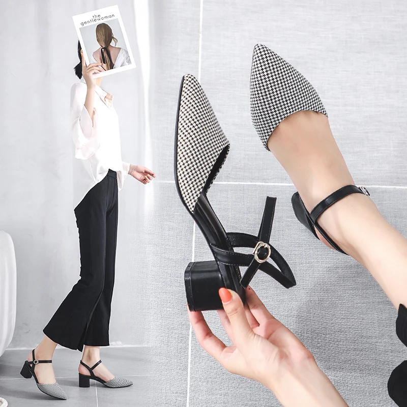 Элегантные туфли на высоком каблуке с узором гусиные лапки женские лодочки