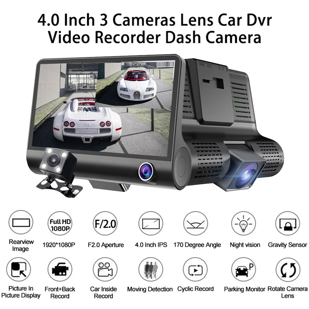 Dash cam 3 Камера s объектив 4 0 дюймов Автомобильный видеорегистратор Даш объектива с