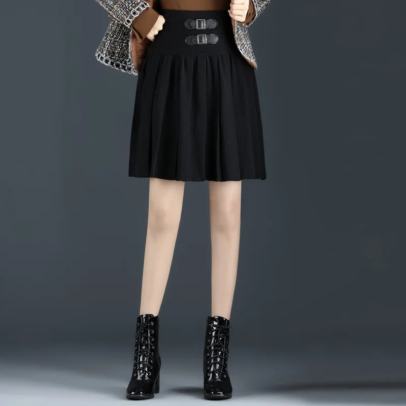 

2021 Spring Korean Style Elegant Women Skirt High Waist Pleated Knee Length Mini Skirt Vintage A Line Skirts Decorative Sashes
