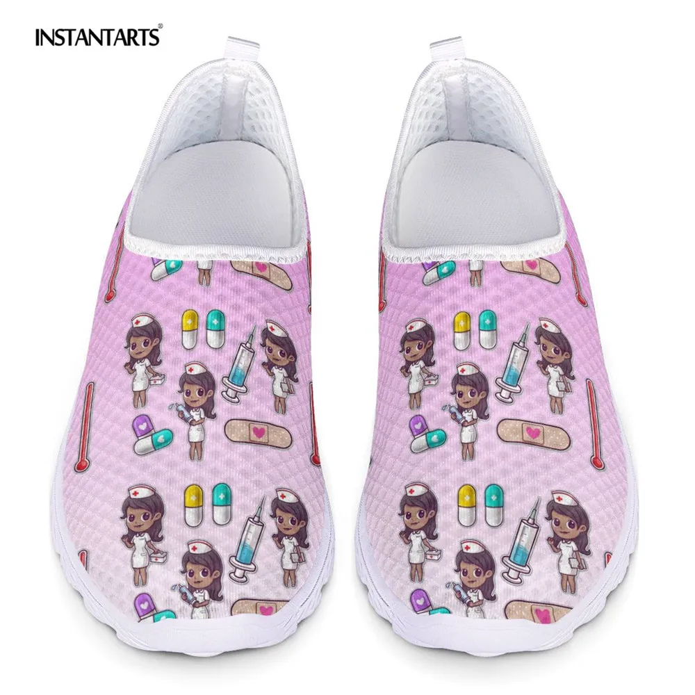 

Женские дышащие кроссовки INSTANTARTS, без шнуровки, повседневная обувь для медсестер, на плоской подошве, для летнего сезона