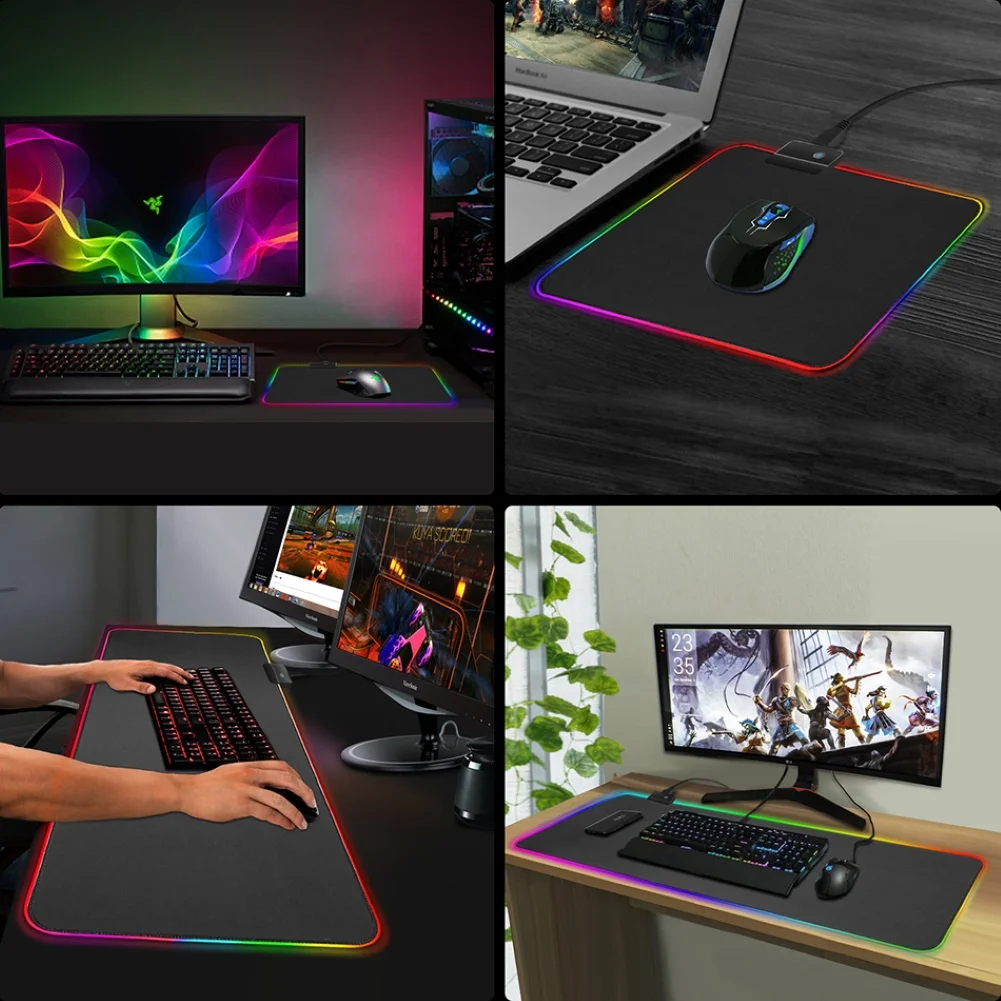 Светодиодный игровой коврик для мыши компьютерный RGB большой XXL ПК настольный с
