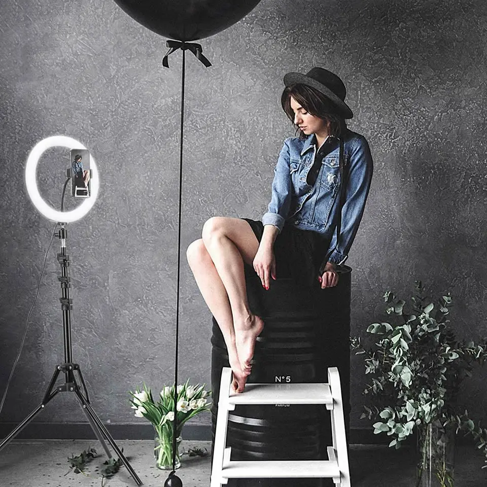 

OUTMIX 8" 10'' RGB Ring Light With Phone Tripod Stand Kit Camera Photography Video Recording Selfie LED light with Phone Holder