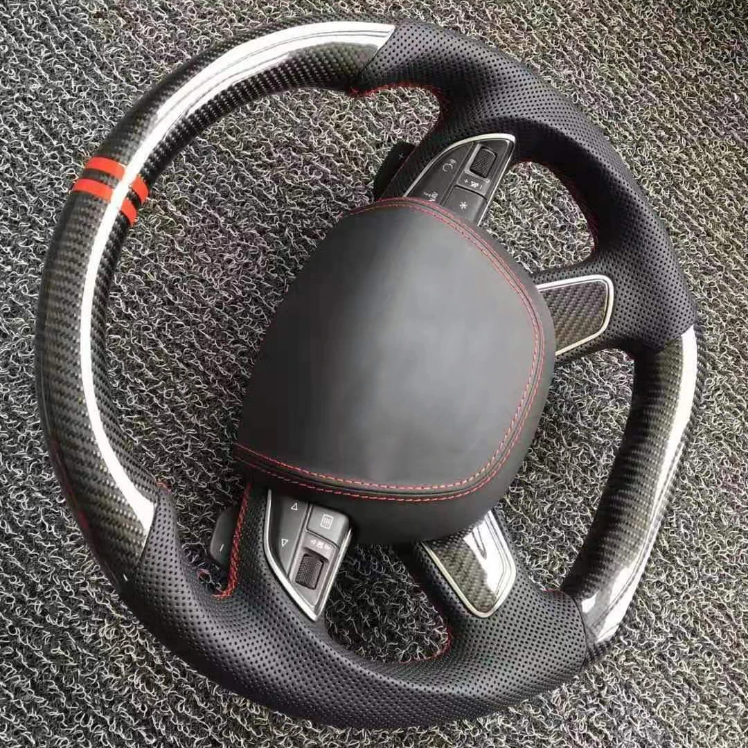 

D-Shape Gloss Carbon Fiber Sports Steering Wheel Alcantara Perforated Leather compatible for Audi A6 A6L 2013