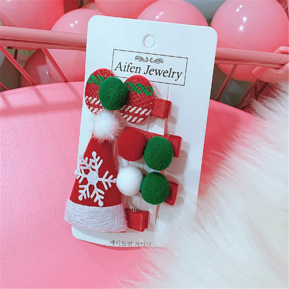 2/4PCS/ Christmas Hair Clip Cute Hair Clip Set Xmas Tree Hat Candy Santa Claus Headwear Hair Accessory Butterfly Hair Clip - Цвет: FJ151-06