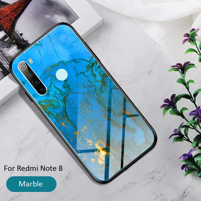 Marble Чехол из закаленного стекла с градиентом из углеродного волокна для Xiaomi Redmi Note 8 Pro 8T - Цвет: Marble