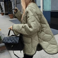 autumn winter quilted oversize parkas jackets for women fashion army green warm single breasted casual loose cotton padded coat