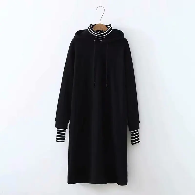 Свободное платье обманка с капюшоном из двух частей 2018 модное Теплое