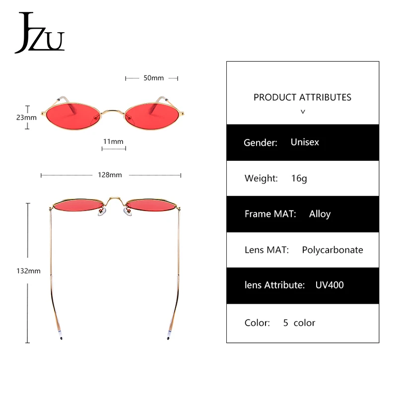 

JZU Retro Small Oval Sunglasses Women Female Vintage Hip Hop Balck Glasses Retro lady Luxury Brand Eyewear UV400 Sun glasses