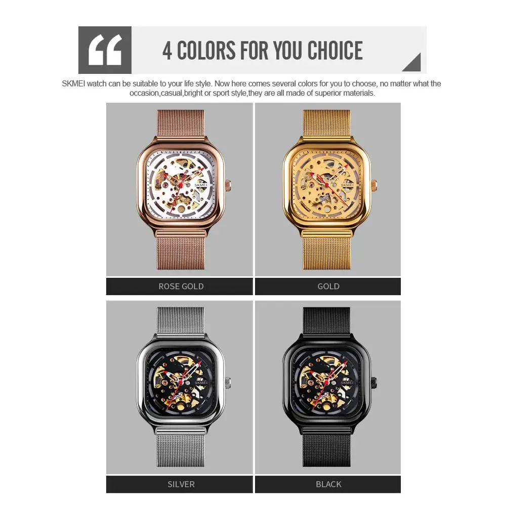

SKMEI Fashion Mechanical Watch Men Automatic Watch Quartz Waterproof Hollow Art Strainless Steel Strap montre homme 9184 Clock