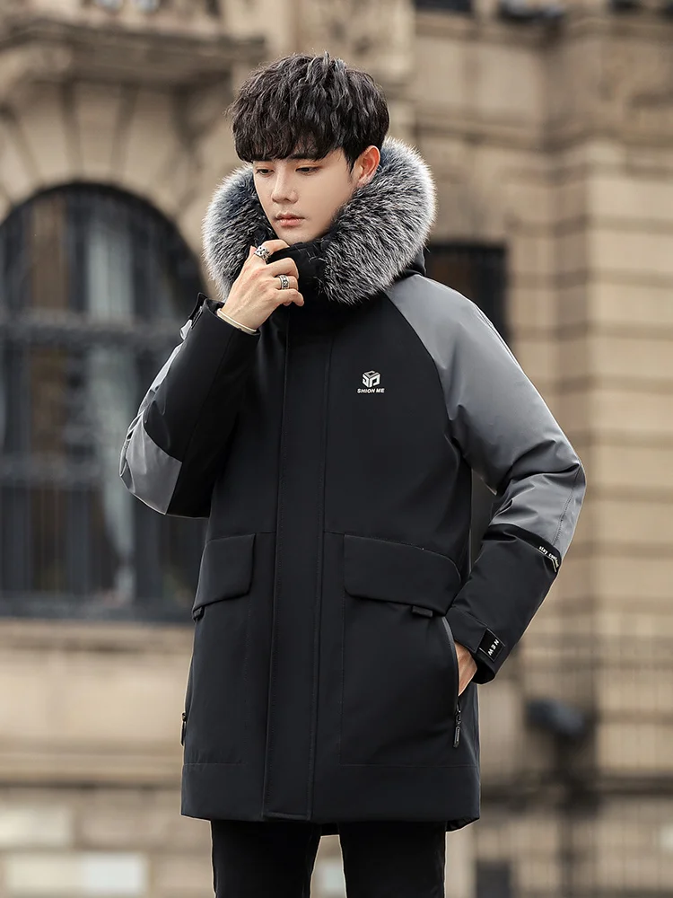 Duck Duck Men's down Jacket Men's Mid-Length New Fashion Brand Extremely Cold Tooling Parka Winter Coat