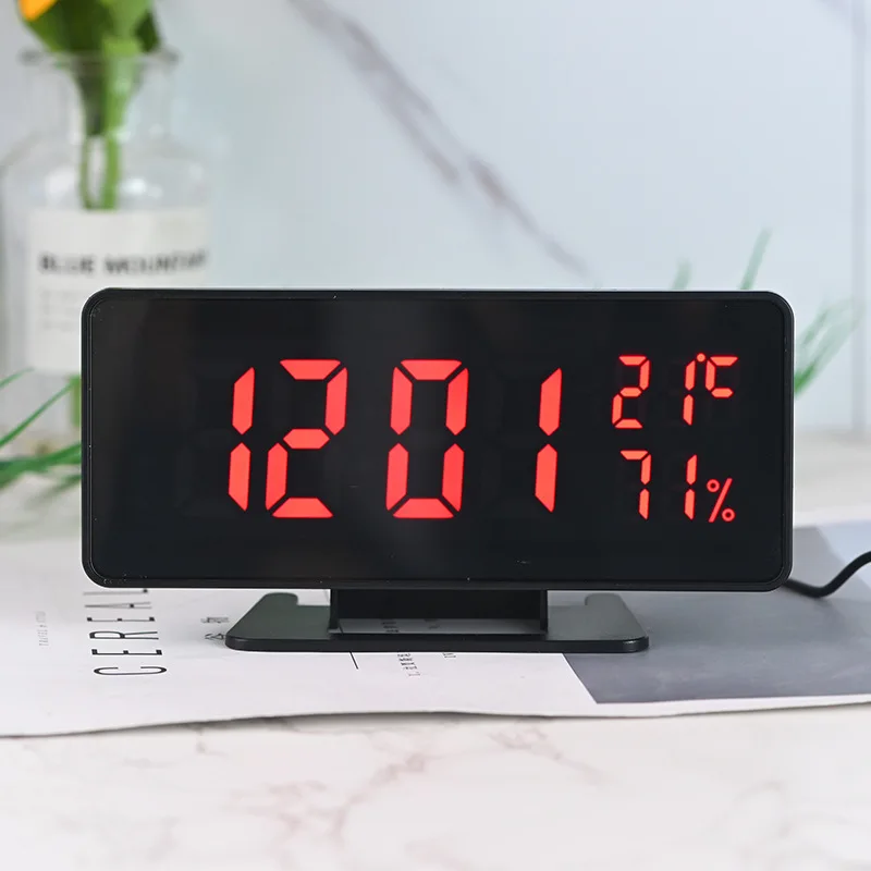 

Voice Control LED Alarm Clock Desktop Digital LED clock With Temperature And Humidity Meter Mirror Decor Digital Clock