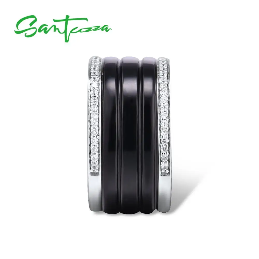 SANTUZZA, серебряные кольца для женщин, чистый 925 пробы, серебро, Круглый, белый, черный, керамика, кубический цирконий, простые, anillos, хорошее ювелирное изделие