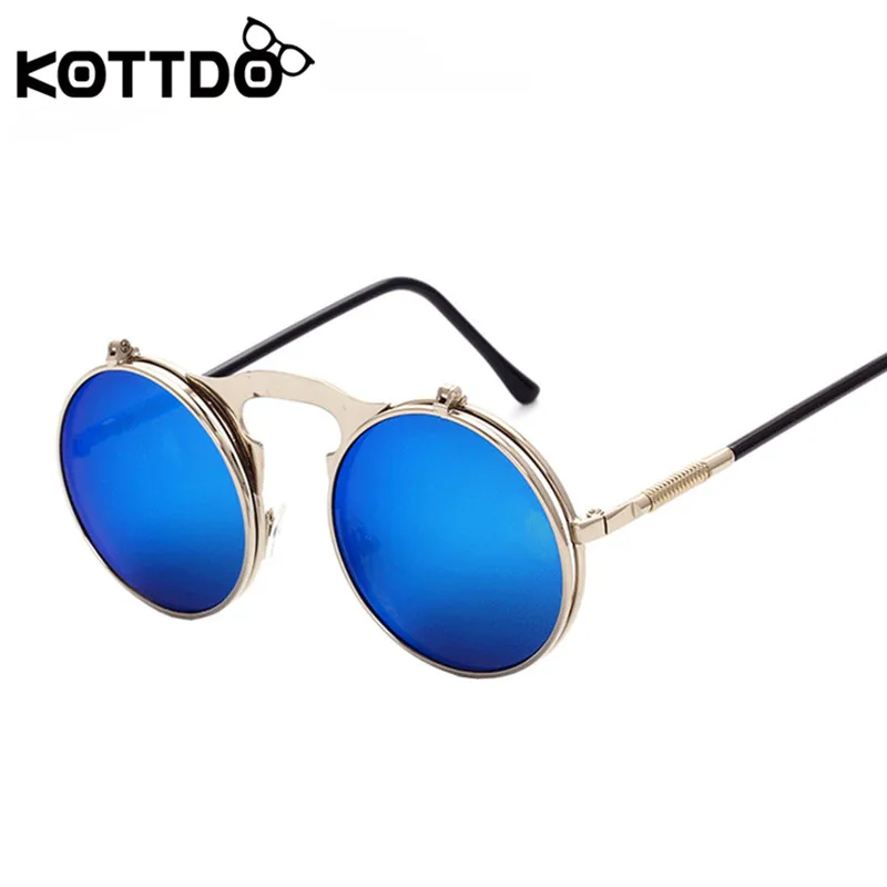 KOTTDO стимпанк Круглые Солнцезащитные очки для мужчин и женщин металлические