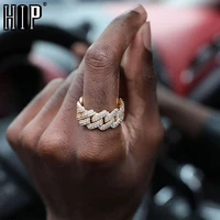 hip hop iced out bling charm cuban prong ring mens gold color cubic zirconia ring for men women jewelry