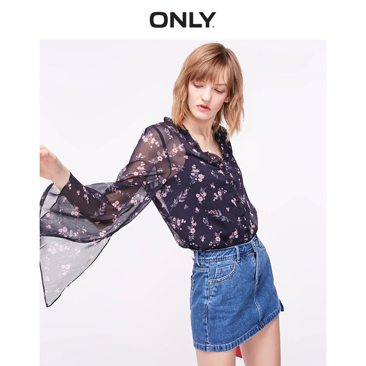 Только женская Свободная шифоновая рубашка с v образным вырезом и длинными