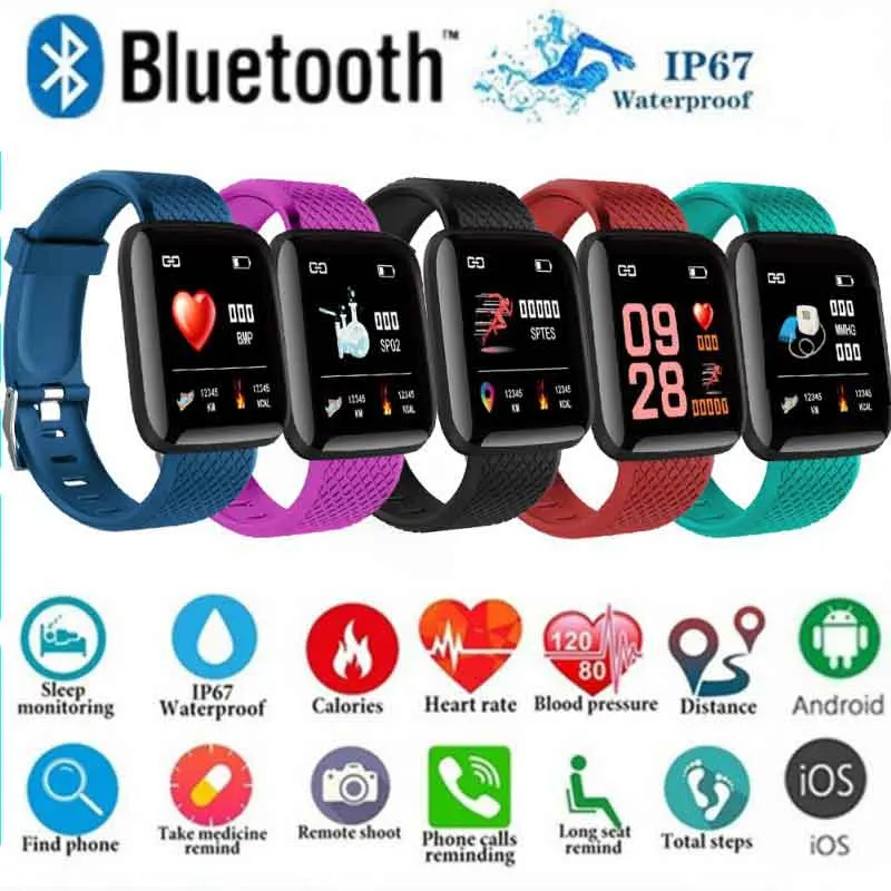 Смарт браслет 116Plus с шагомером Bluetooth фитнес измерением давления пульсометром