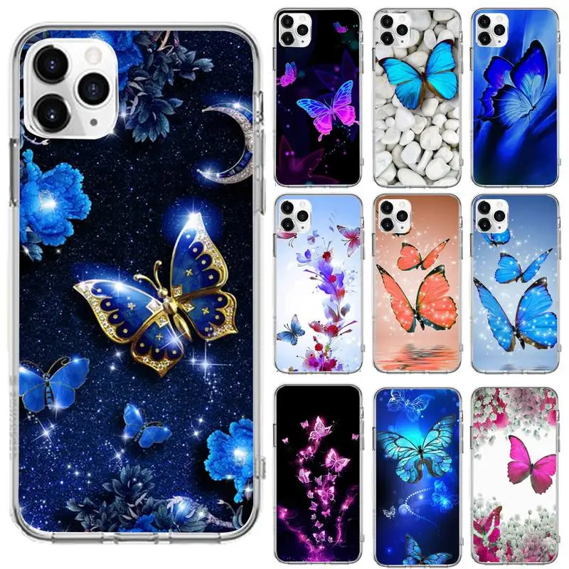 

Beautiful butterfly colorful flower Phone Case Transparent for iPhone 6 7 8 11 12 s mini pro X XS XR MAX Plus se funda shell