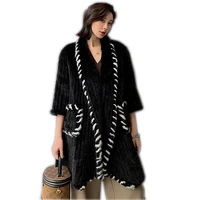 2020 new style mink hair braided long fur coat lapel mink coat female fashion autumn and winter loose was thin shirt