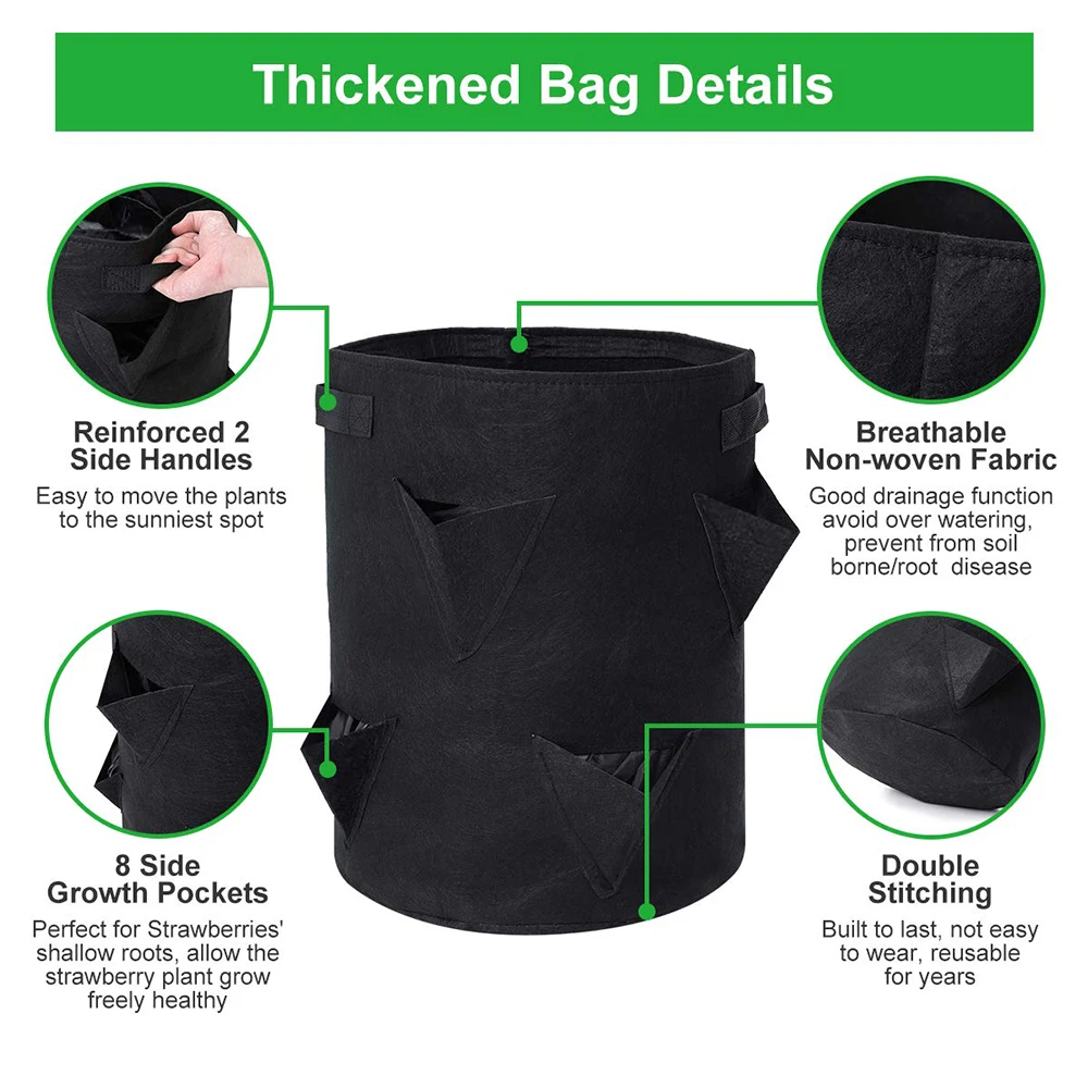 

Garden Outdoor Planting Grow Bag Strawberry Vertical Flower Herb Pouch Root Breathable Vegetable Round Reusable Pot Planter D30