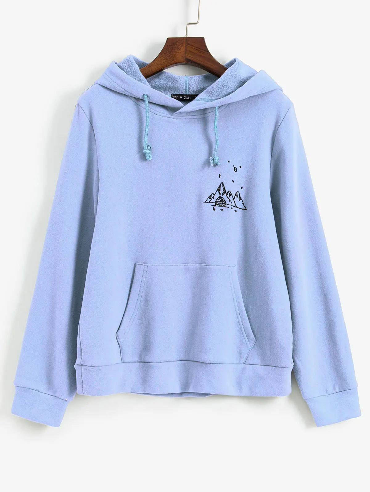 

ZAFUL Autumn Fleece Lined Embroidered Front Pocket Hoodie For Women Female Winter Long-Sleeved Printed Drawstring Sweatshirts