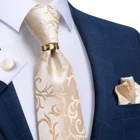 Бежевый цветочный мужской галстук, шейный платок и Запонки Галстуки для свадебной вечеринки для мужчин из нержавеющей стали кольцо дракона Мужские аксессуары подарок