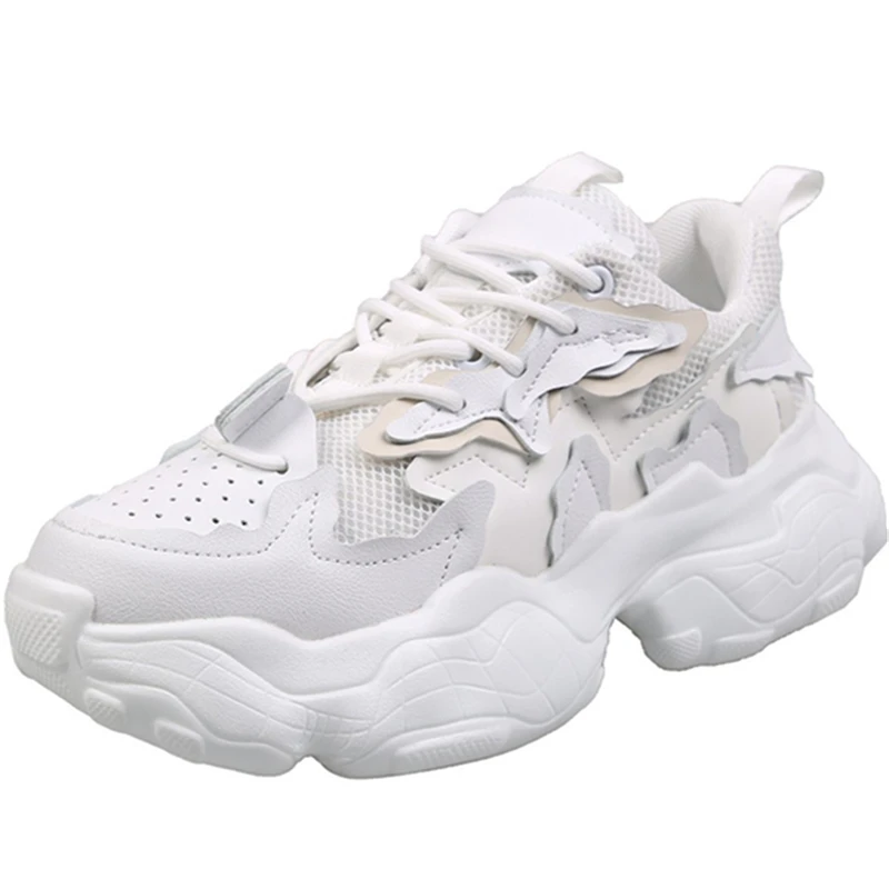 

Женские кожаные кроссовки на толстой подошве, белые кроссовки на массивной платформе, модная женская обувь, новинка 2021