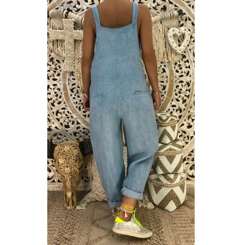 Женский джинсовый комбинезон на бретельках модный прямой без рукавов с