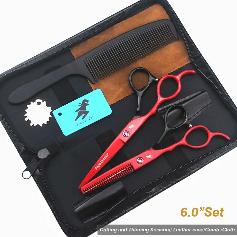 Red Set1 5,5/6,0 дюймов серебряные японские ножницы для волос дешевые Парикмахерские ножницы Ножницы Парикмахерская бритва стрижка левосторонние ножницы - Цвет: Red Set1