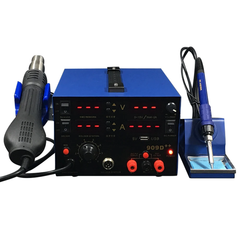 Паяльная станция 909D ++ 3 в 1 с термофеном всасывающая Регулируемый источник