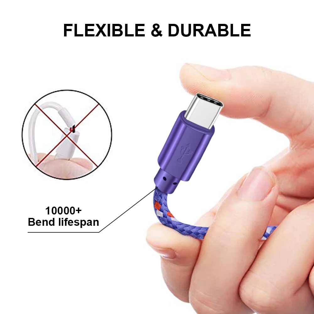 Нейлоновый плетеный кабель Micro-USB 1 м 2 3 для синхронизации данных типа C зарядное