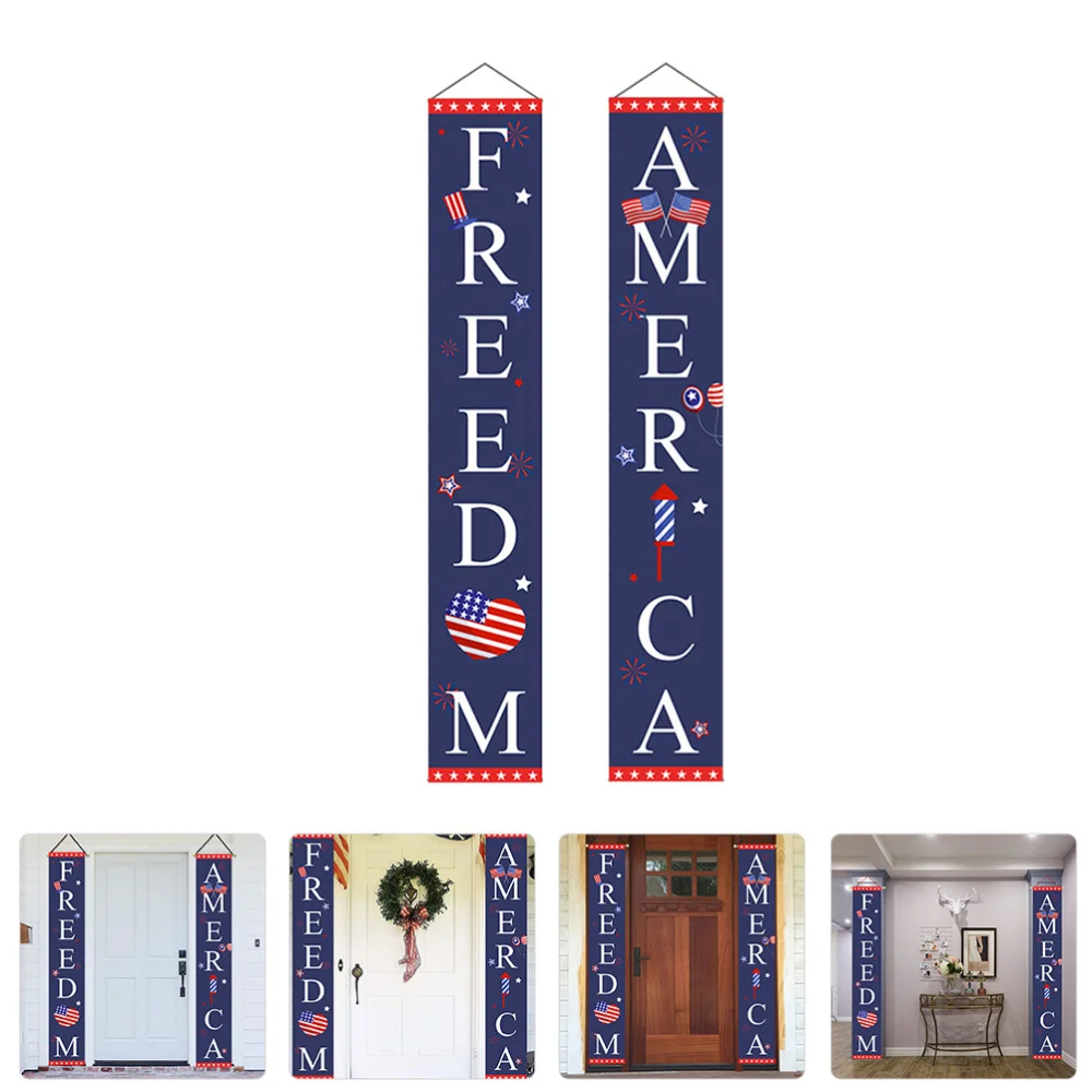

1 Pair 4th of July Door Hanging Banner Decorative Porch Sign Home Door Decor