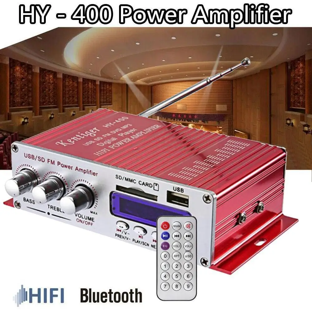 

Kentiger Hy-400 Hi-Fi Car Stereo Versterker Radio Mp3 Power Remote Lcd Fm Motorfiets Display Met Contr Auto Speler Speaker T8X2