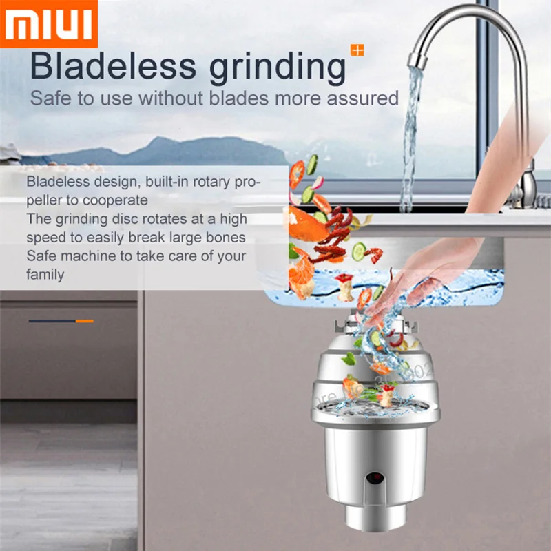 mijia mi miu food garbage processor disposal crusher food waste disposer stainless steel grinder material kitchen sink appliance free global shipping