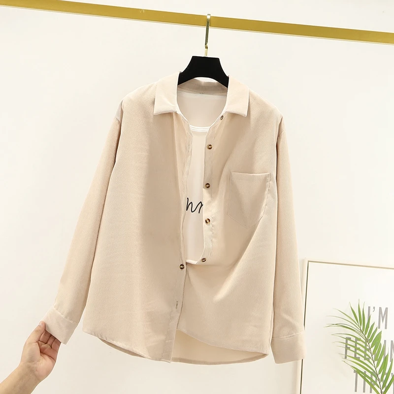 

2021 Autumn Jackets Women Corduroy Shirts Loose Long Sleeve Solid Lady Tops Casual Outwear Female Clothes