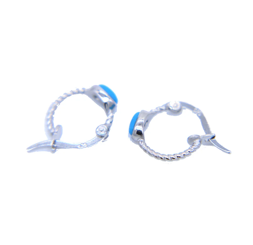 Серьги кольца huggie женские из серебра 925 пробы с овальным бирюзовым