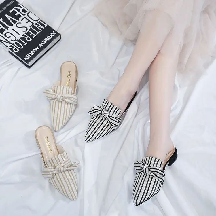 Милые Женские Повседневные тапочки с острым носком и узлом-бабочкой Модные
