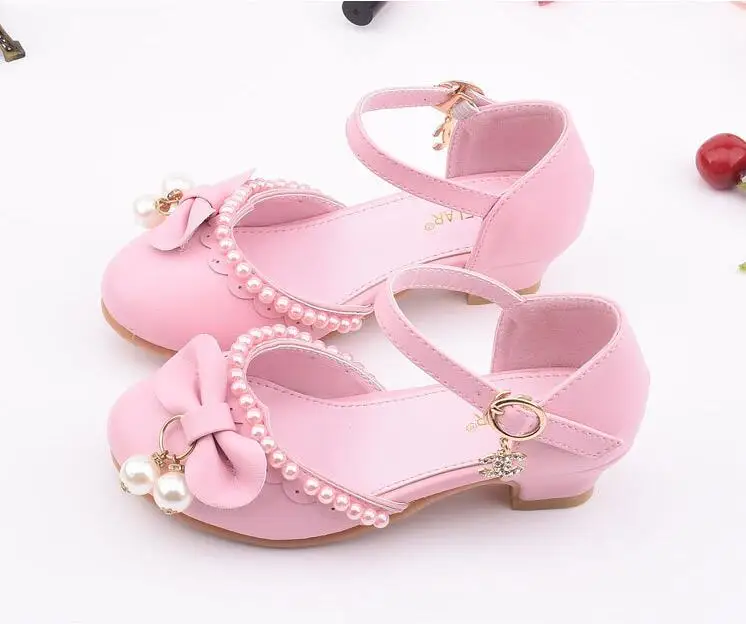 Детские школьные кожаные туфли для маленьких девочек принцессы с жемчугом